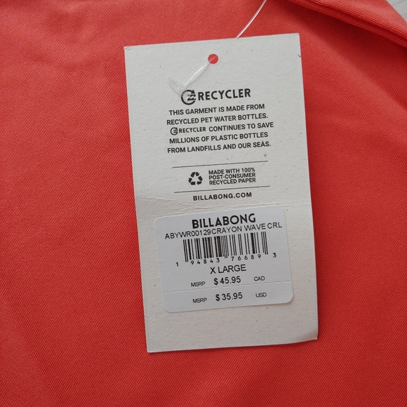 Billabong NEW Crayon Waves Rashguard Shirt Coral - Picture 7 of 8